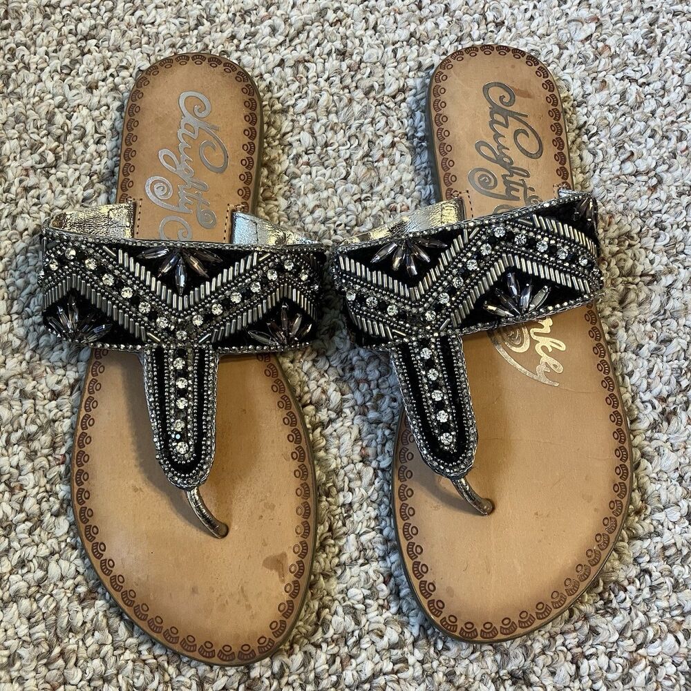 Naughty Monkey Womens Beaded Sandals Size 9 M Embellished Boho Flip Flop Thong